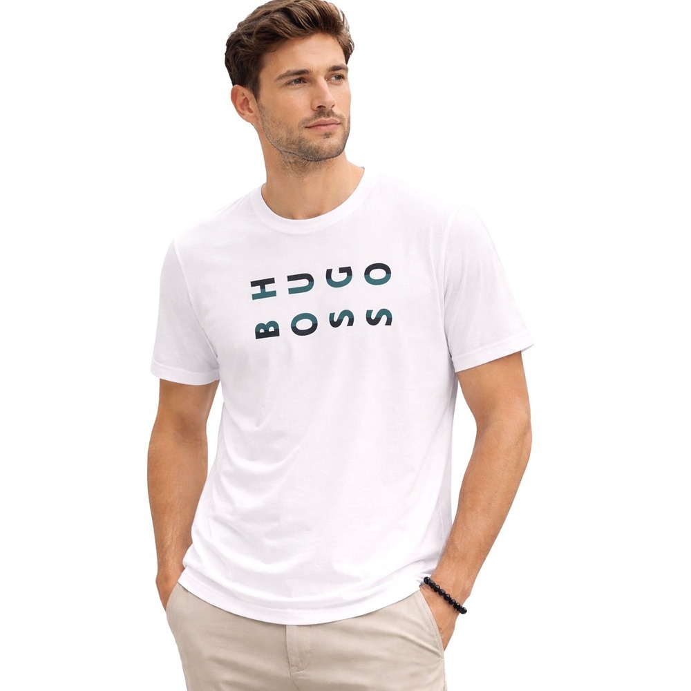 HUGO BOSS White Regular Fit Cotton T‎ Shirt Graphic Logo XXL Resortwear 99-24